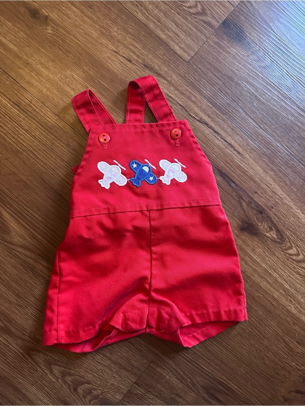 Vintage healthtex Red Short Overalls with Airplane Embroidery